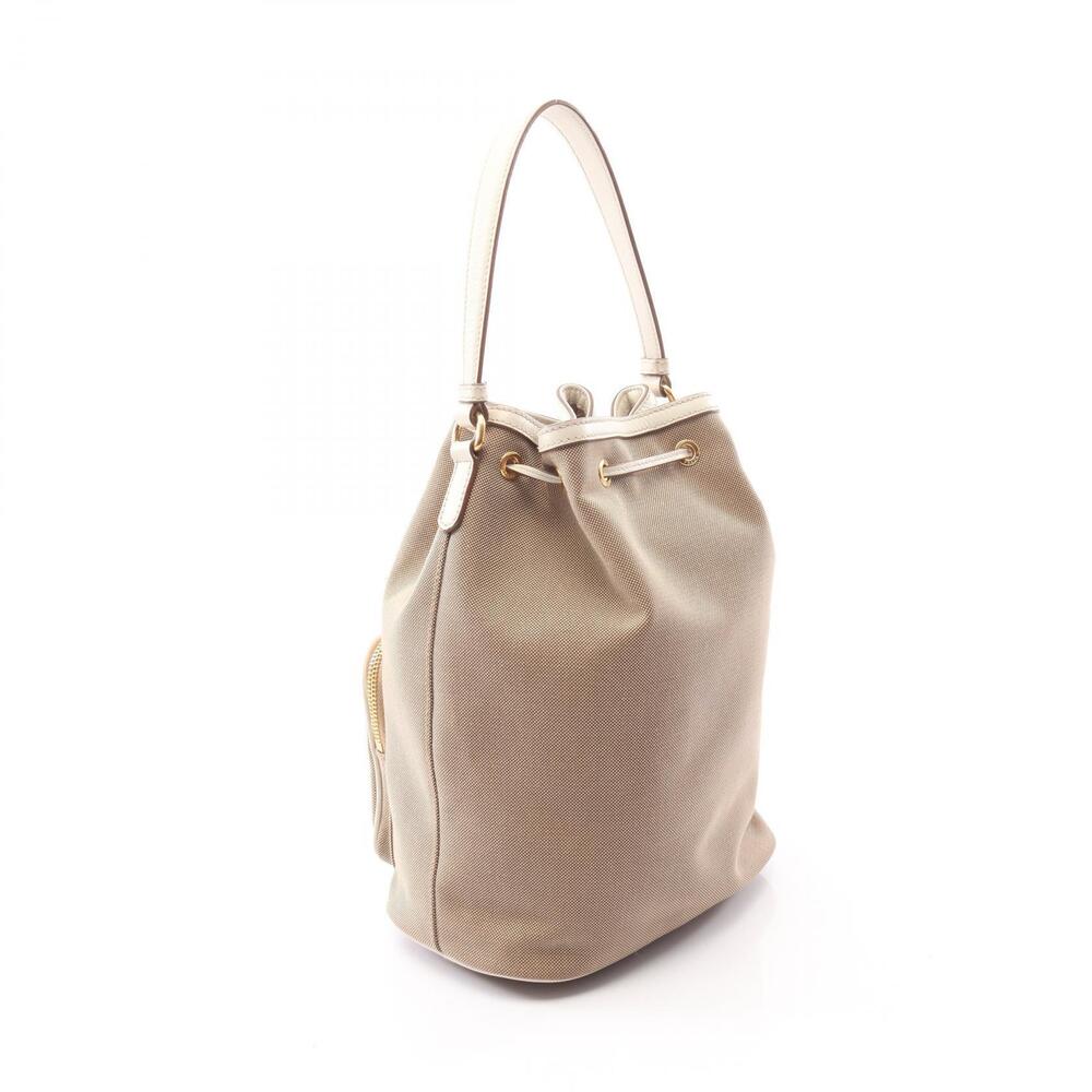 Prada Canvas White Handbag JACQUARD Beige Leather White Tan